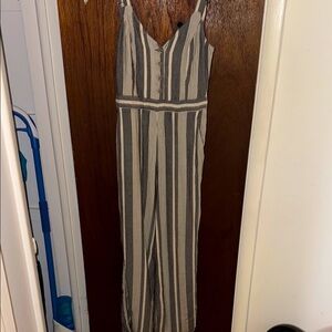 Jessica Simpson Striped Jumpsuit in Gray and Cream